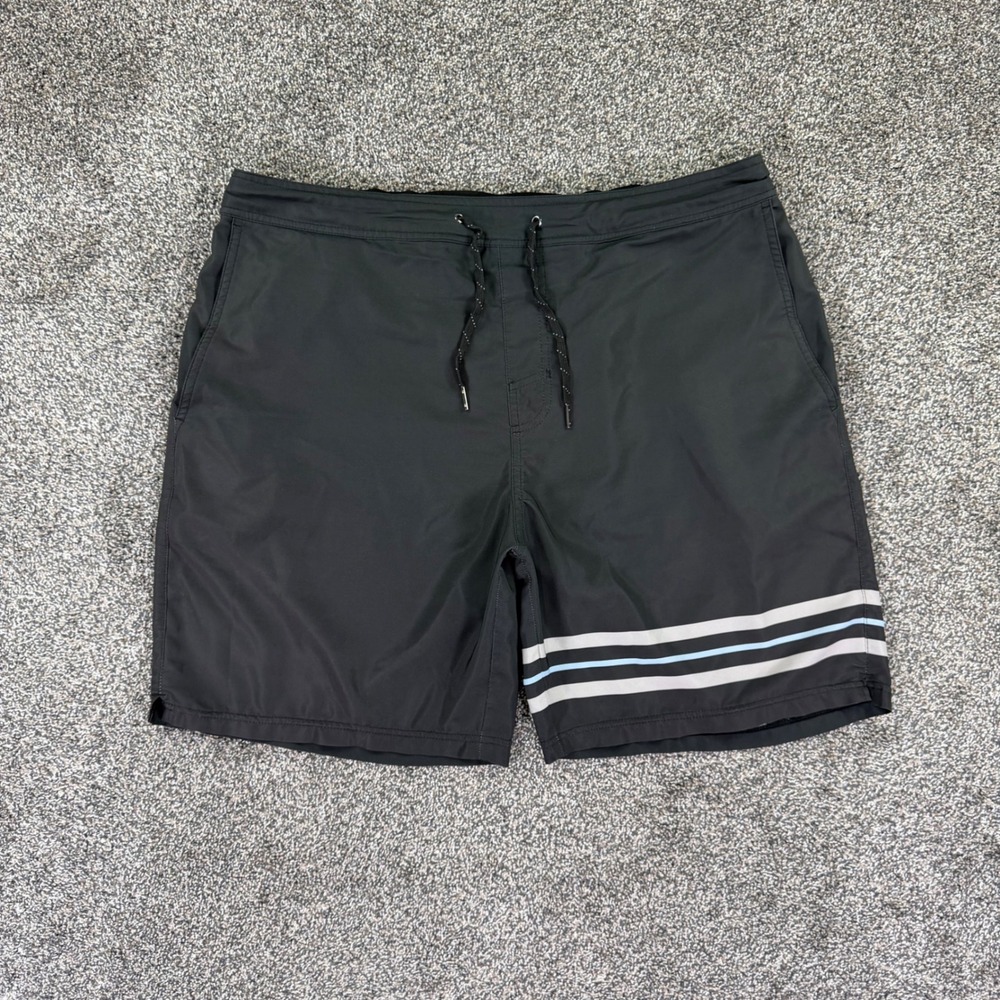 Fair Harbor Black Striped Cuff Swim Trunks Men XXL BreezeKnit Liner Board Shorts